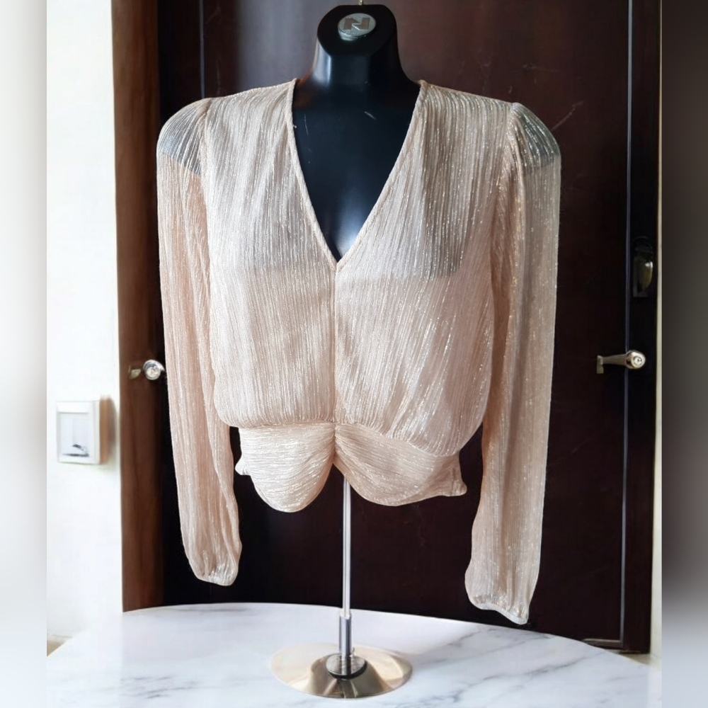 Haver London Metallic Fancy Cropped Blouse